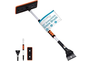BIRDROCK HOME 36" Extendable Snow Pusher Brush & Detachable Ice Scraper for Cars | Aluminum Grip for Car, Truck, SUV | Safe on Auto Windshield & Windows | Wide Frost Remover for Semi & Small Vehicles