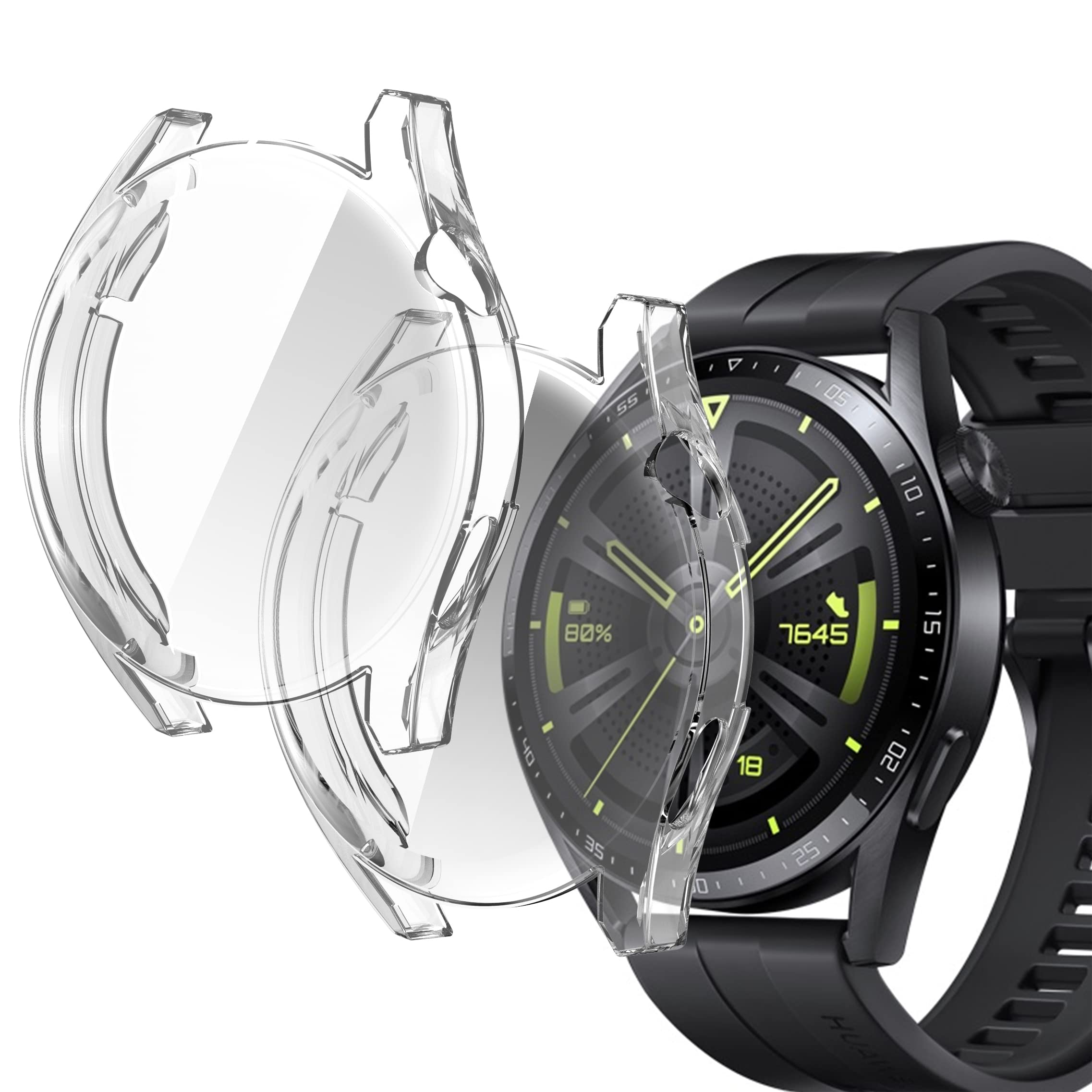 sciuU Protective Case compatible with Huawei GT 3 46mm, [2 Pack] All-around Flexible TPU Case with Screen Protector, Soft Frame Shock Resistant Cover fit GT3 Smartwatch - Clear + Clear