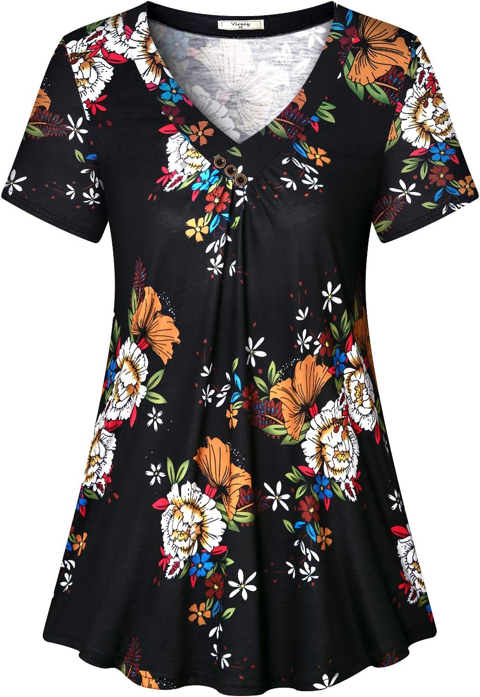 Viracy Women's Short Sleeve V-Neck Casual Flowy Tunic Shirt