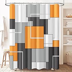 BTTN Orange Fabric Shower Curtain, Modern Geometric