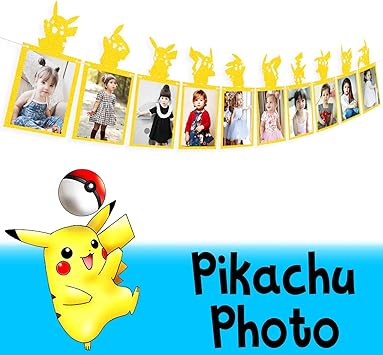 Aerzetix Pikachu Pokemon Gold Glitter Photo Banner Kids Children Happy Birthday Favor Party Decoration Gift Keepsake Table Wall Sign