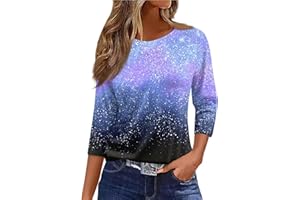 JXKIKOZE 3/4 Length Sleeve Womens Tops Round Neck Cute Tunic Tops Basic Tees Blouses Loose Fit Pullover