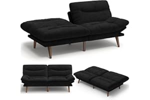 66" Convertible Futon Sofa Bed, Corduroy Folding Futon Set with Adjustable Backrest &Armrests, Recliner Lounge for Living Roo