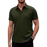 Alimens & Gentle Men's Short Sleeve Dress Shirts Stretch Regular Fit Shirt Casual Button Down Business Shirts