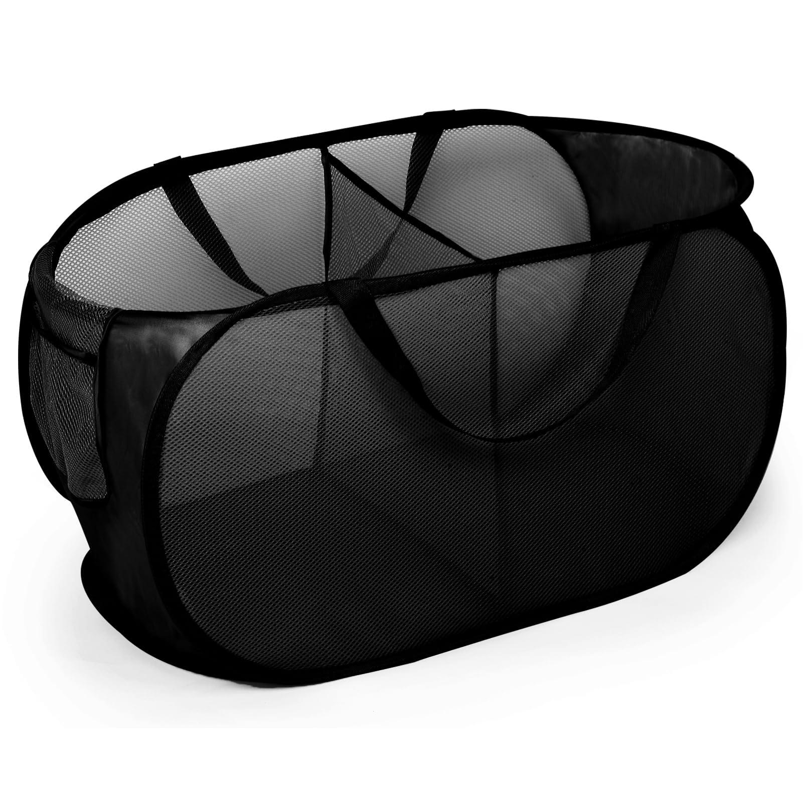 Diggoour Durable Collapsible Laundry Baskets, 2 Compartments Pop Up Laundry Hamper with Handy Pocket, Foldable Clothes Hamper with Reinforced Carry Handles for Laundry, Bathroom, Dorm or Travel Black