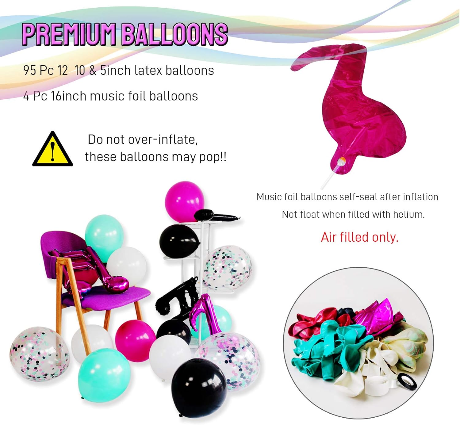 Music Notes Party Decorations, Karaoke Balloon Garland & Arch Kit, White, Rose Red, Seafoam Blue, Black Latex Balloons Confetti Balloon Musical Note Foil Balloon Strip Set for Birthday Party Supplies: Health & Personal Care