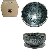 Apingjenz Bloom Tenmokus Tea Cup 130ml,Chinese Jianzhan Tea Bowl | Iron Clay Natural Ore Glaze Fired in Kiln Porcelain Mug Gift Box