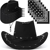 Zhanmai 12 Pcs Cowboy Hat & Bandana Set Western Costume Accessories for Cowboy Party Bulk Favors for Theme Party