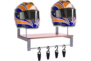 ASIEIT Motorcycle Helmet Holder Wall Mount, Helmet Stand Display for Motorcycle Helmet Rack with 4 Glove Clips, Helmet Hanger with Motorcycle Accessories, Motorcycle Gear Storage Rack - Silver