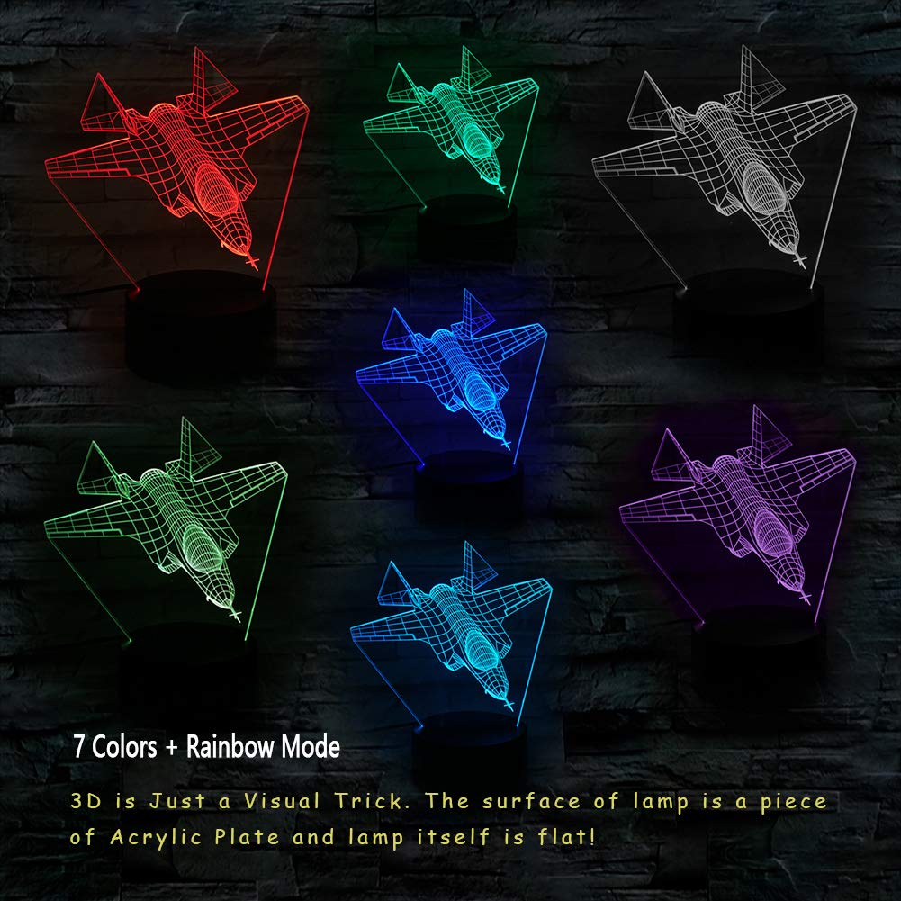 LED Visual 3D Lamp, Aircraft Illusion Night Light for Nursery Bedroom Desk Table Decoration, Creative Festival Birthday Day Children Gift (Aircraft 3)