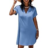 AI'MAGE Women's Beach Swimsuit Coverup V Neck Short Sleeve Cover Up Swimwear Bikini T-Shirt Dress with Pockets
