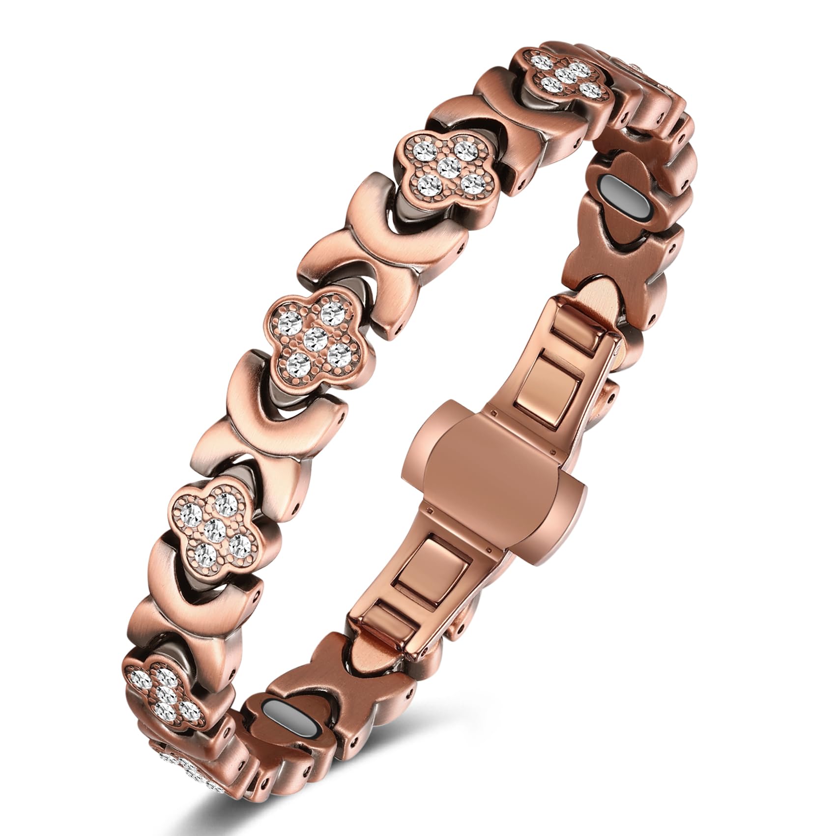 Jecanori 5X Strength Magnetic Copper Bracelet for Women —Updated 5,000 Gauss Ellipse Magnets — Premium Butterfly Clasp & Adjustable Length,Copper Four-Leaf Clover Image