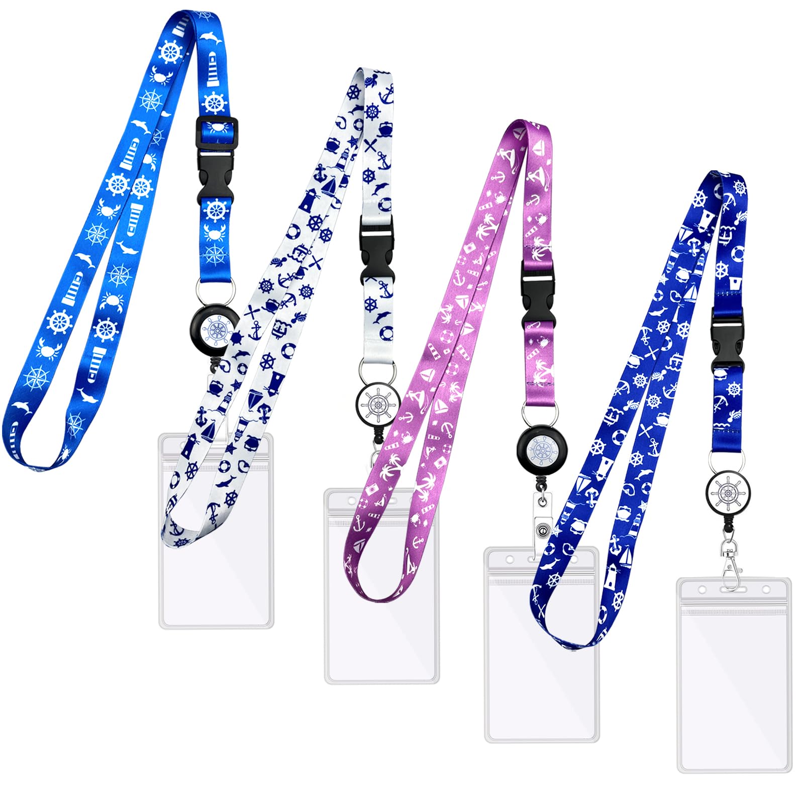 4 Pcs Adjustable Cruise Lanyard for Ship Cards Set, Waterproof Lanyard with Card Holder Retractable Cruises Card Lanyards for Cruise Must-Have Accessories Cruises Ships Key Cards