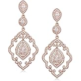 SWEETV Chandelier Wedding Earrings Rose Gold Bridal Earrings for Women Brides-Art Deco Drop Dangle Earrings