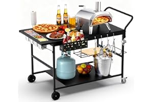 Lezbanz Pizza Oven Table with Topping Station, Outdoor Pizza Oven Cart, Grill Cart Table for Blackstone Griddle, Pizza Prep Station with Storage & Seasoning Tray, for Ninja, Cuisinart, Gozney