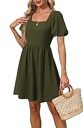 OFEEFAN Olive Green Plus Size Dress Short Sleeve