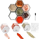 OPTWISELY Set of 10 Magnetic Spice Jars for Refrigerator, Glass Small Hexagon Magnet Seasoning Containers with Labels, Shaker