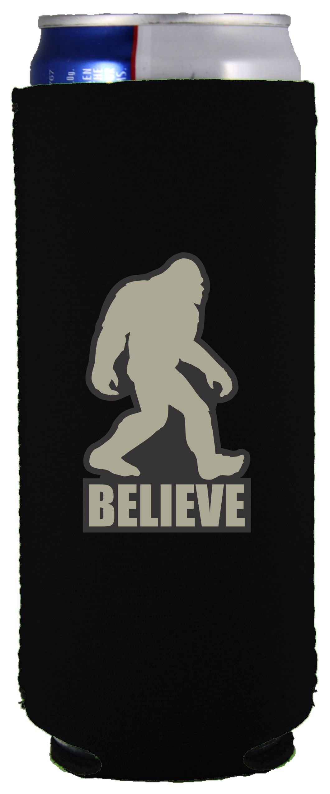Coolie Junction Bigfoot Believe Funny Slim Can Coolie (Black)
