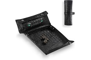 BYHOO DND Dice Tray & Dice Bag 2 in1, Black PU Leather Dice Tray for Board Game, Dice Rolling Tray Contains a Dice Bag to Storge Coins and Dice, Glow in The Dark Green Eye DND Accessories, Retro Game Props