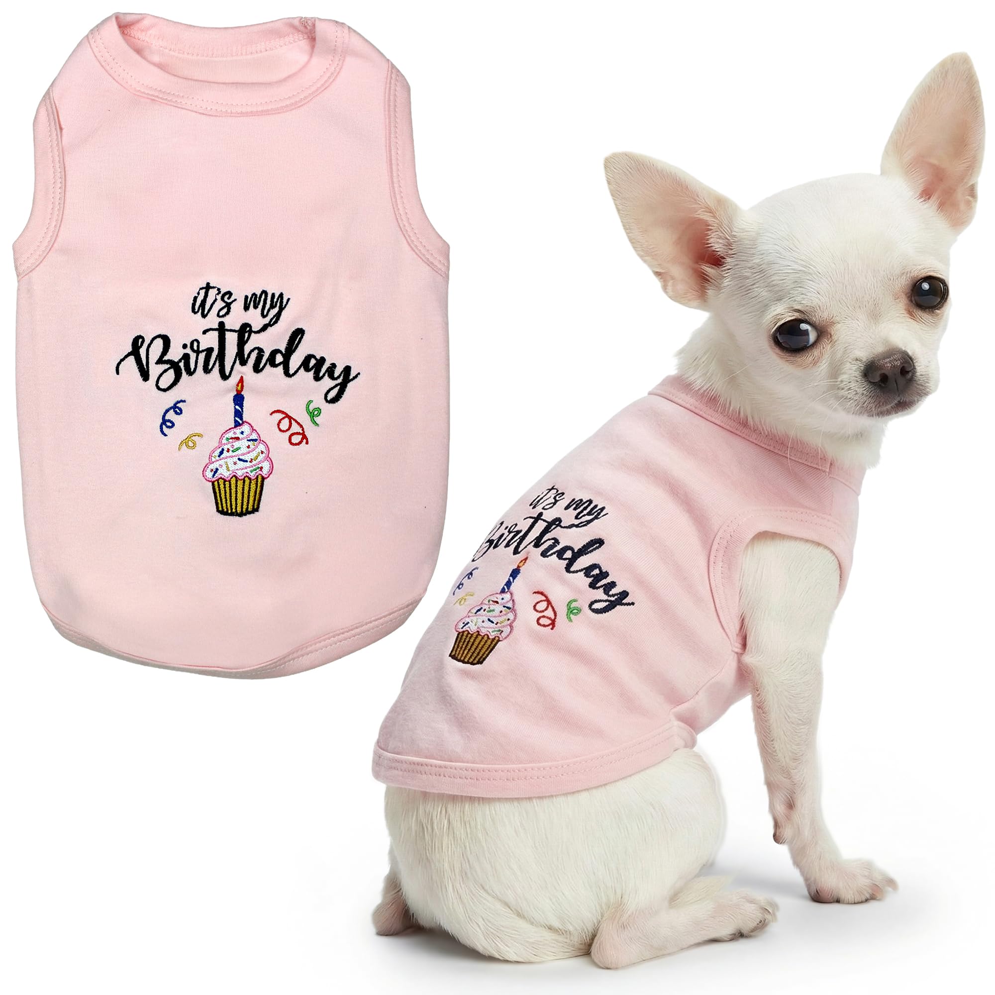 Parisian Pet It's My Birthday Pink Dog Cat Clothes Tee Shirts Dog T-Shirt, XXS