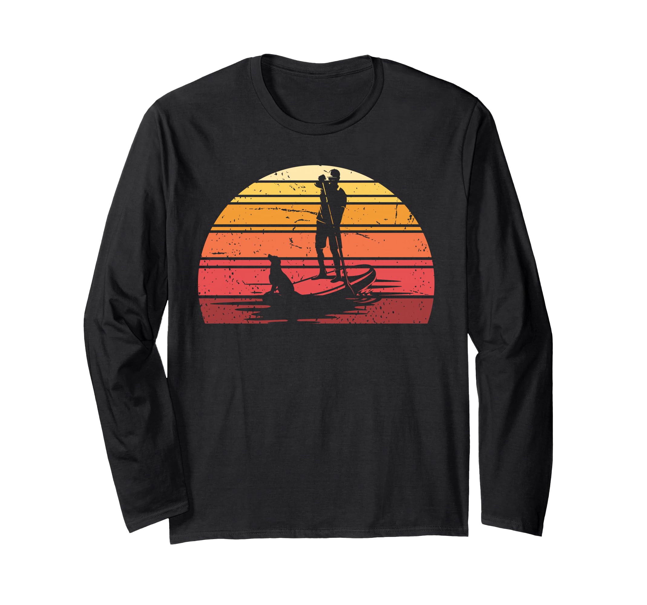 Animal Pet Dog Paddleboarder Stand Up Paddling Retro SUP Long Sleeve T-Shirt โ image 1