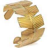 TaYolnFaSo 18k Gold Plated Adjustable Cuff Bracelets Personalized Open Wide Leaf Natural Stone Cuff Bangle Buckle Bracelet Jewelry Birthday Valentine's Day Gift for Women