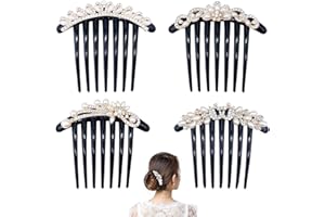 GEOGEODIY 4 Pcs Pearls Side Comb for Women and Girls - Rhinestones Flower Hair Combs Pins Accessories - Vintage Wedding Headpieces Tools - Daily Present