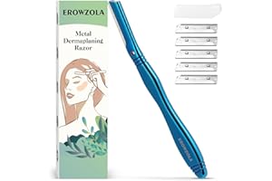 EROWZOLA Eyebrow Razor for Women and Men, Face Razors for Women, Dermaplane Razor with Protective Silicone Cover, Reusable Metal Handle with 6 Refill Blades, Skin Care Tool - Blue