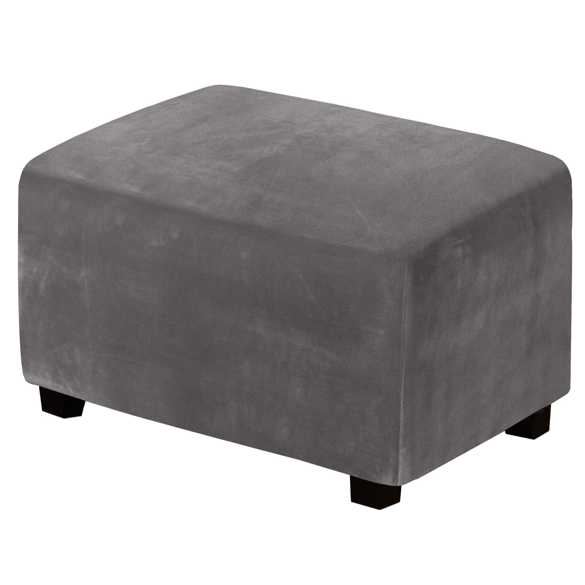 Photo 1 of H.VERSAILTEX Real Velvet Plush 1 Piece Form Fit Stretch Rectangle Folding Storage Covers Ottoman Slipcovers Removable Footstool Protect Footrest Covers Elastic Bottom, Machine Washable(X-Large, Grey)