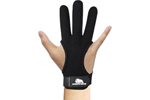 Mighty Musk Archery Glove Geniune Leather Fingers Protector for Experienced Archer | Recurve Arrow Bow Protective Adult Learner | Black 4-Way Stretch Fabric