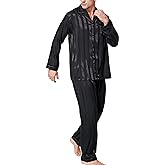 Lonxu Pajamas Set Mens Silk Satin Pajamas Long Sleeve Loungewear Two-Piece Sleepwear Button-Down Pj Set S-XXXXL