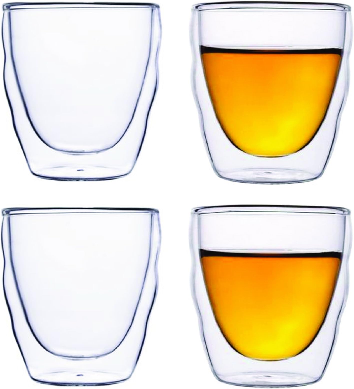 TEASOL 3.4oz Double Wall Glass Cup - Set of 4 - Insulated/thermal and Stylish Drinking Glasses for Coffee, Tea, Espresso, Shots - Keeps Drink Hot or Cold
