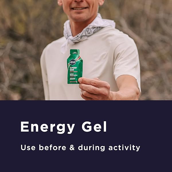 GU ENERGY ORIGINAL SPORTS NUTRITION ENERGY GEL, VEGAN, GLUTEN-FREE, KOSHER, AND DAIRY-FREE ON-THE-GO ENERGY FOR ANY WORKOUT, 8-COUNT, STRAWBERRY BANANA