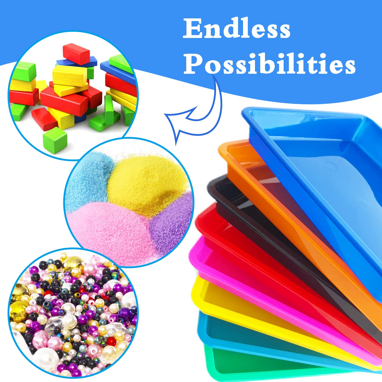10 Pack Plastic Art Trays: 8 Color Sensory Trays for Kids Crafts & DIY Projects