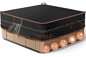 GARPROVM 85"x85" Hot Tub Cover, Heavy Duty 600D & Waterproof Square SPA Lid Protector Cover with Dual Windproof Drawstrings & 4 Straps, Fits for 84"x84", 83"x83", 82"x82", or 7'x7' spa hot tub