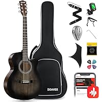 Donner 40 Inch Beginner Acoustic Guitar Cutaway Acustica Guitarra Bundle Kit with Pickup Free Online Lesson Bag Tuner Capo St