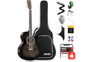 Donner Acoustic Guitar for Beginner Adult 40 Inch Cutaway Acustica Guitarra Bundle Kit with Pickup Online Lesson Bag Tuner Capo Strap Mini Jumbo Travel Teen Right Hand Black Brown DAJ-110CD
