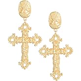 Sacina Gold-tone Cross Dangle Earrings, Gothic Vintage Earrings, Goth Jewelry, Halloween Christmas Jewelry Gift for Women