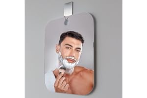 XOUDSI Lager 10" x 8" Stick on Small Mirror for Shower, Plastic Non Glass Sticky Safety Toddler Mirror, Acrylic Mirrors Tiles, Shatterproof Shaving Mirrors for Camping Travel Mirro