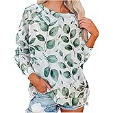 Sweatshirt Women Colorful Floral Graphic Print Lightweight Casual Crewneck Pullover Long Sleeve Womens Fall Fashion 2024