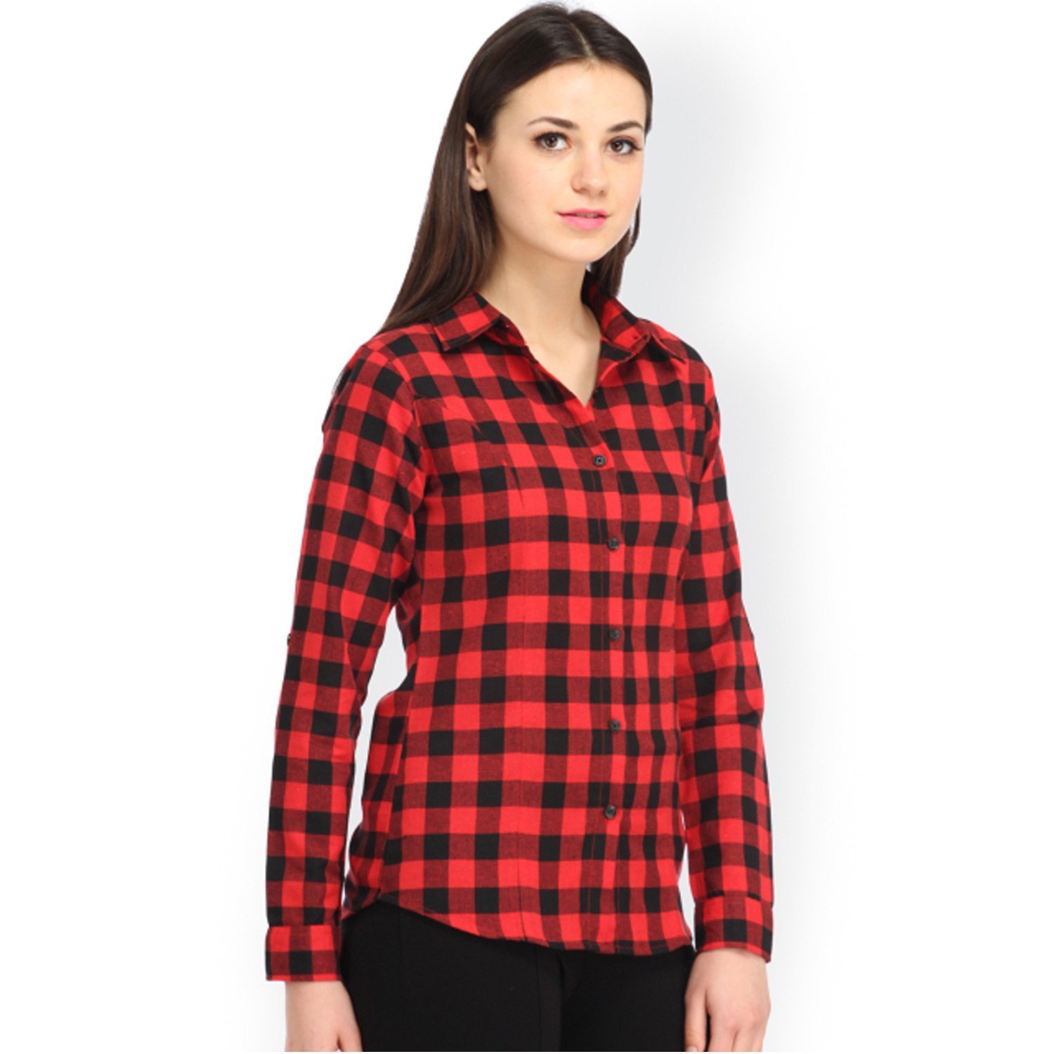 women's red and black casual checkered shirt by adiba
