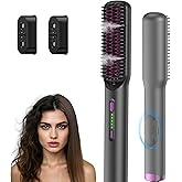 2 in 1 Steam Hair Straightener Brush, MSDS Approved 30s Fast Heat-up Electric Portable steam Straightener Brush Hot Comb with 2 Essential Oils, Reduce Frizz, Nourishes Hair, 20Min Auto Shut-Off