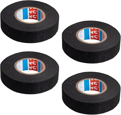 testyu Wiring Harness Tape 4 Rolls 1.9 cm x 15 m Black Polyester Self-Adhesive
