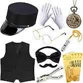 Kyson 21 Pcs Train Conductor Costume Christmas Express Costume Accessories Set for Men Women Halloween