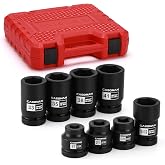 CASOMAN 8-Piece 1-Inch Drive Impact Socket Set, Metric &amp; SAE, Truck Socket Wheel Service Impact Socket Set, 6-Point/Square Design, CR-MO