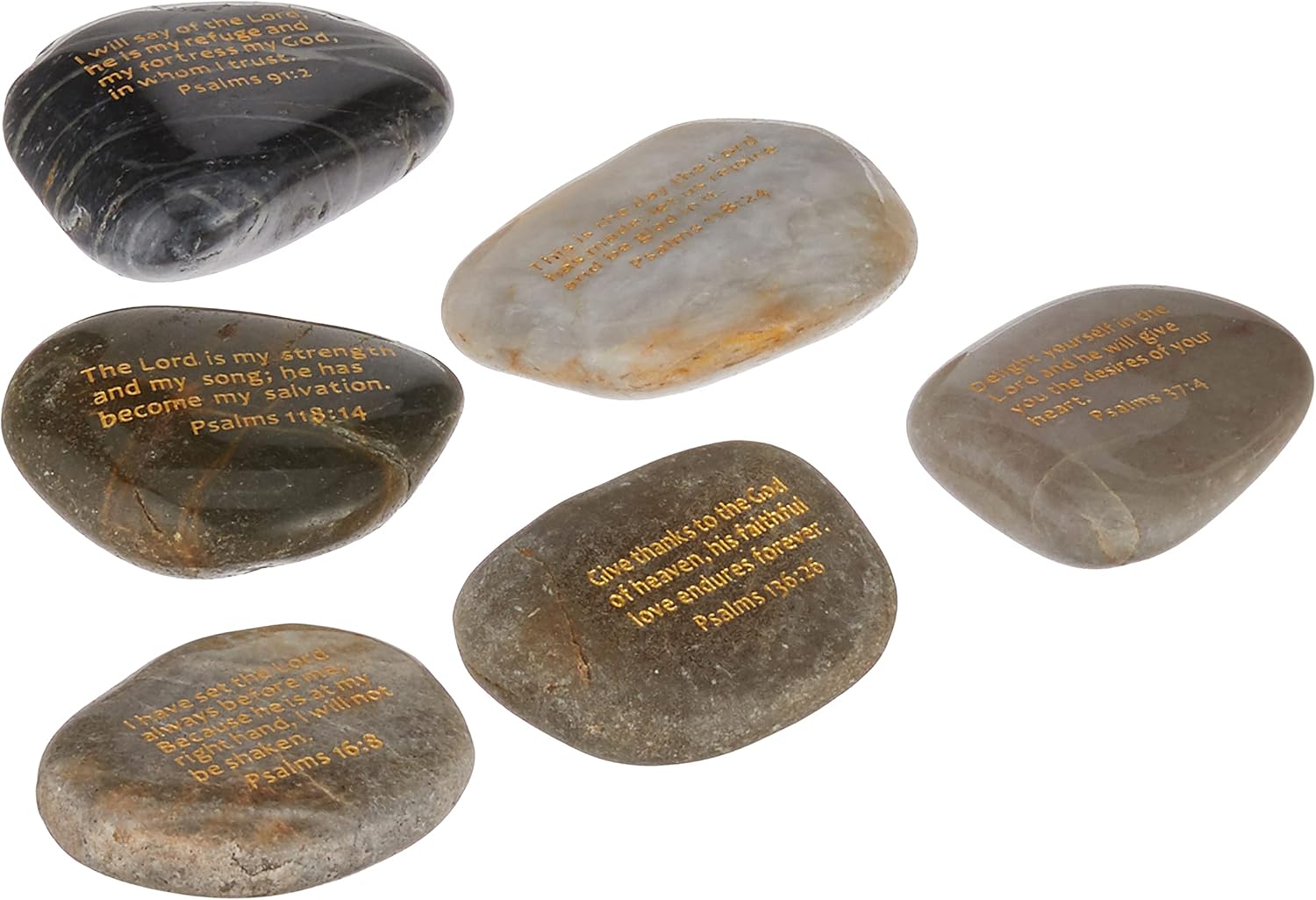 Indoor Fountains & Accessories - Stonebriar Inspirational Psalm Polished River Stones, Set of 6, Natural