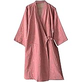Abojoy Cotton Gauze Robe for Women, Jacquard Plum Blossom Bathrobe Japanese Kimono Soft Knit Nightdress Longwear Sleepwear