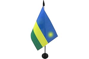 AZ FLAG - Rwanda Table Flag 15x10 Cm - Rwandan Office Flag 100% Polyester 4'' x 6'' - Mini Desk Flag with 25 Cm Pole and Blac