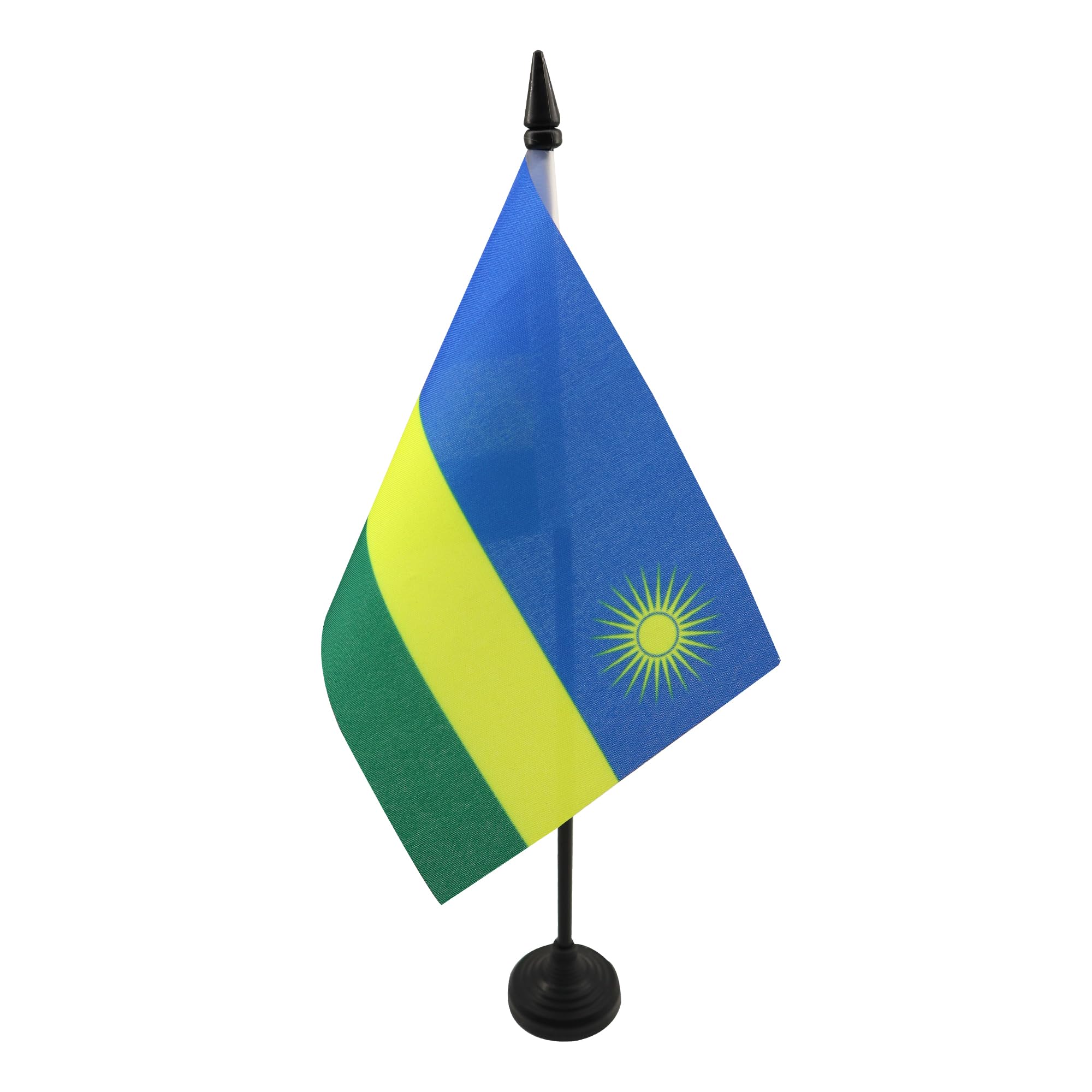AZ FLAG - Rwanda Table Flag 4'' x 6'' - Rwandan Office Mini Banner 100% Polyester 15 x 10 cm - Mini Desk Flag with 10'' Pole and Black Plastic Base