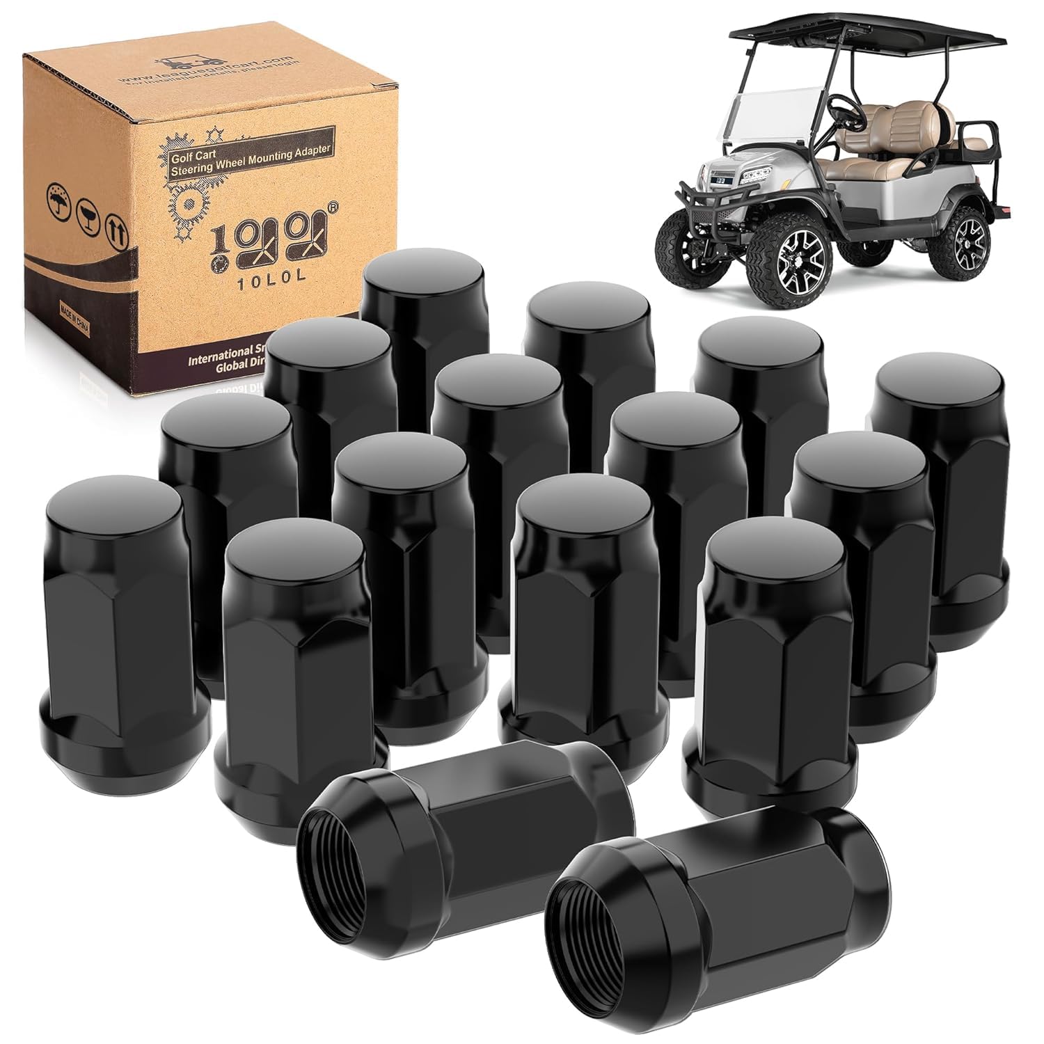 10L0L Golf Cart Wheel Lug Nuts Chrome Standard (16 Pack) Size 1/2”-20 for Club Car & EZGO Golf Cart, OEM# 1701160, 14723-G1, 1010984, 1011390
